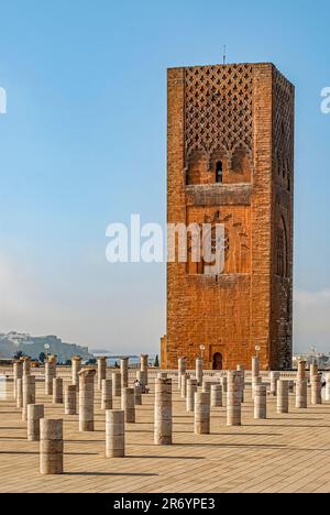 Tour Hassan au Mausolée de Mohammed V à Rabat, Maroc Banque D'Images