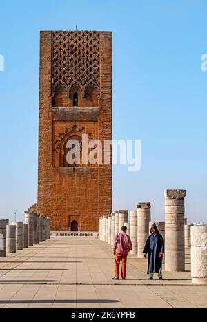 Tour Hassan au Mausolée de Mohammed V à Rabat, Maroc Banque D'Images