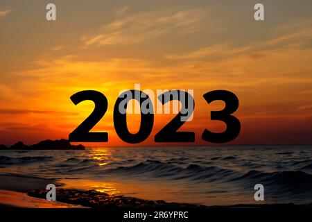 Été. Été 2023. Concept d'été avec le numéro inscrit sur l'image. 21 juin 2023. Idée créative. Banque D'Images