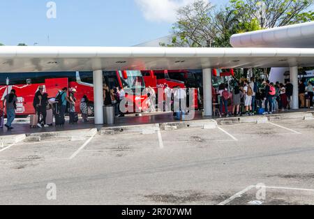 Station de bus ADO, terminal 2, aéroport international de Cancun, Cancun, Quintana Roo, Mexique Banque D'Images