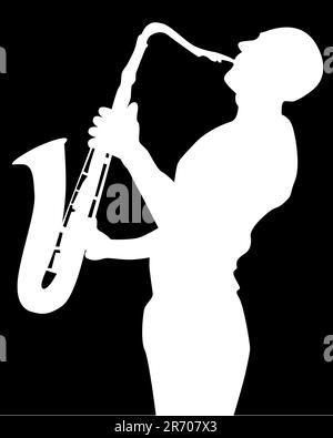 silhouette noire d'un saxophone sur fond noir Illustration de Vecteur