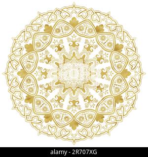 Mandala aquarelle dessinés à la main avec texture dorée. Peut être utilisé pour l'impression, le textile, la toile d'autre conception. Magnifique élément en dentelle. Banque D'Images