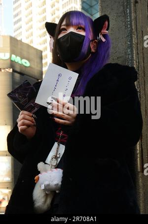 Portrait d'une jeune japonaise prise à Harajuku, Tokyo, Japon. Banque D'Images