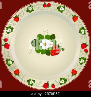 Assiette blanche avec fraises et fleurs (vecteur) Illustration de Vecteur