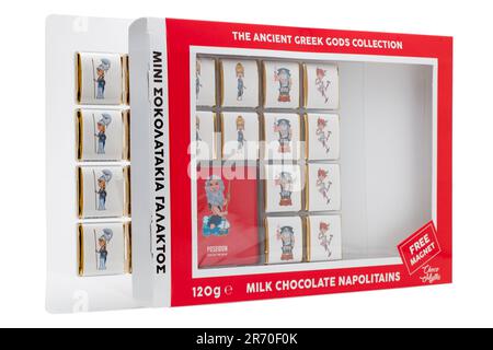 De Choco Myths une boîte de 120g de leur collection Ancient Greek Gods chocolat au lait Napolitains avec Free Legendary Magnet Banque D'Images