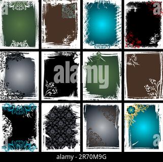 Un ensemble de 12 images faites avec paint grunge, craies et charbon de bois. Illustration de Vecteur