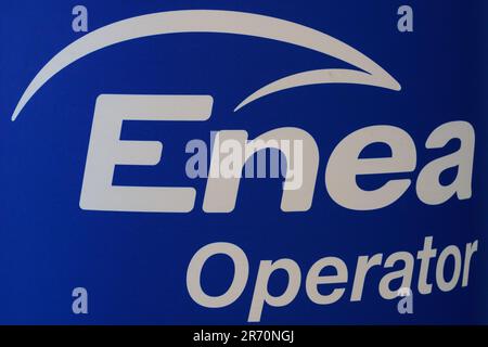 Pologne, Poznan - 17 mai 2023: HAUTE TECHNOLOGIE EXPO Europe Enea est un producteur, distributeur et vendeur d'électricité en Pologne. LOGO Banque D'Images