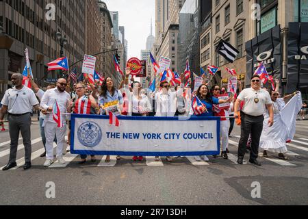 New York, États-Unis. 11th juin 2023. Les membres du Conseil municipal de New York défilent dans le défilé national portoricain de 66th à New York, NY 11 juin 2023. (Photo de Steve Sanchez/SipaUSA). Credit: SIPA USA/Alay Live News Banque D'Images