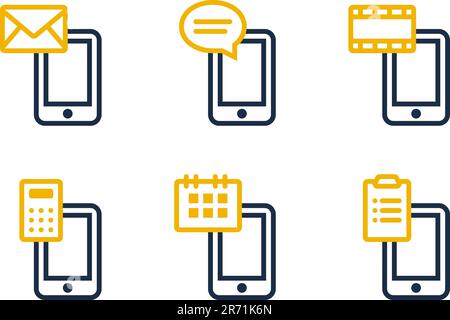 Mail, SMS, MMS, calculatrice, calendrier et tâches. Les icônes sont alignées en fonction de la grille de pixels. Cela signifie que les images sont prêtes à être utilisées en smal... Illustration de Vecteur