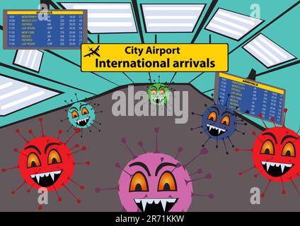 Illustration vectorielle d'un virus à l'aéroport Illustration de Vecteur