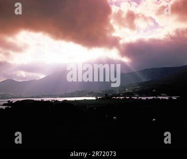 Irlande. Comté de Cork. Péninsule de Beara. Adrigole Bay et Hungry Hill Mountain. Banque D'Images