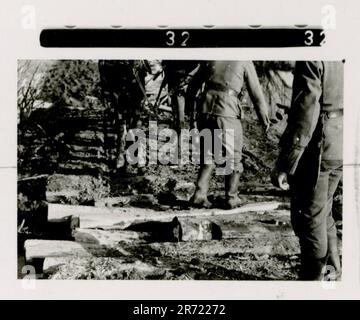 Le photographe SS Brantsen a documenté les activités de la Nederland Legion, une unité bénévole néerlandaise au sein du Waffen-SS pendant la Seconde Guerre mondiale Ses photographies ont probablement capturé des formations unitaires, des cérémonies, des cérémonies de remise des prix, des cérémonies d'enterrement, des bivouacs, Positions de combat, soldats recevant du courrier et soldats russes capturés. Banque D'Images