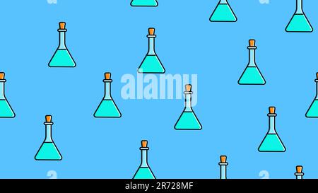Texture sans couture d'une répétition sans fin triangulaire bleu médical chimie tubes à essai scientifiques de flacons cannettes sur fond bleu. Vecteur i Illustration de Vecteur