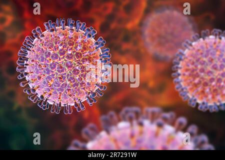 Particule de rotavirus, illustration informatique. La particule virale se compose d'un noyau d'ARN (acide ribonucléique) entouré d'une capside à triple couche. Les rotavirus Banque D'Images