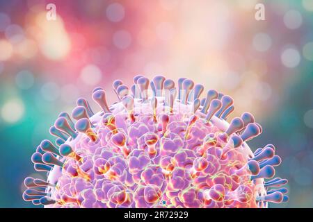 Particule de rotavirus, illustration informatique. La particule virale se compose d'un noyau d'ARN (acide ribonucléique) entouré d'une capside à triple couche. Les rotavirus Banque D'Images