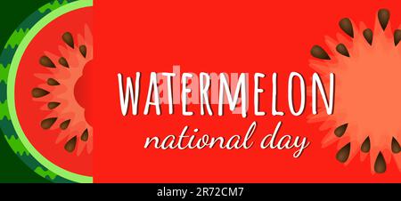 Solde d'été fond horizontal avec dessin animé pastèque sur fond rouge. Arrière-plan vectoriel. Illustration de Vecteur