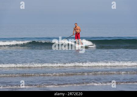 homme sur un paddle board dans le surf Banque D'Images