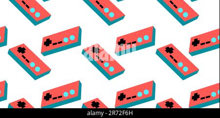Un motif de rouge et bleu vieux rétro hipster joysticks, manipulateurs, consoles des années 80, 90 pour une console de jeu pour des jeux vidéo sur un coup Illustration de Vecteur
