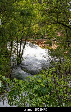 Les eaux coulantes et les magnifiques chutes d'eau du parc national de Krka, comté de Sibinik Knin, Croatie Banque D'Images