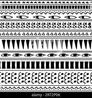 Noir blanc dessiné à la main aztec ethnique sans couture motif couleur hiéroglyphes égyptiens isolés sur fond blanc Illustration de Vecteur