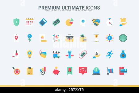 Collecte avec comptabilité bancaire et rapport graphique, distribution et contrat. Finance et budget, économie, investissement financier et épargne tendances icônes plates ensemble illustration vectorielle Illustration de Vecteur