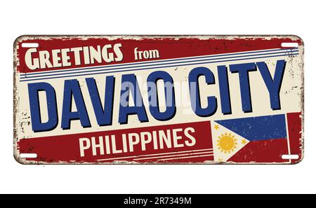 Salutations de Davao City vintage rusty métal signe sur un fond blanc, illustration vectorielle Illustration de Vecteur