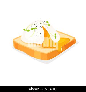 Toast aux œufs pochés avec assaisonnement. Délicieux petit déjeuner sain. Délicieux sandwich ouvert. Illustration vectorielle de style plat tendance isolée sur blanc. Illustration de Vecteur