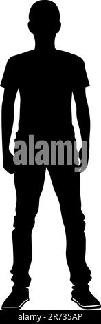 Jeune homme debout portant des vêtements décontractés silhouette isolée sur fond blanc Illustration de Vecteur