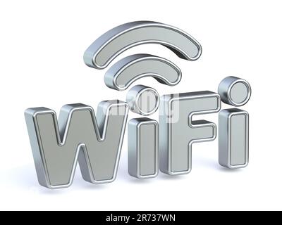 Illustration de rendu du signe WiFi en acier 3D isolée sur fond blanc Banque D'Images