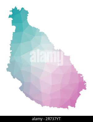 Carte polygonale de l'île de Santiago. Illustration géométrique de l'île aux couleurs émeraude et améthyste. Carte Santiago dans le style poly bas. Illustration de Vecteur