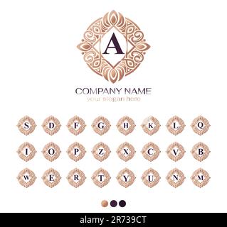 Ensemble de logos de luxe. Monogramme alphabétique. Un ensemble de logos dans un cadre coûteux. Badge pour mariage, restaurant, roi, boutique, café, hôtel, héraldique, Illustration de Vecteur