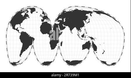 Carte du monde vectorielle. Goode a interrompu la projection de Mollweide. Carte géographique du monde simple avec les lignes de latitude et de longitude. Illustration de Vecteur