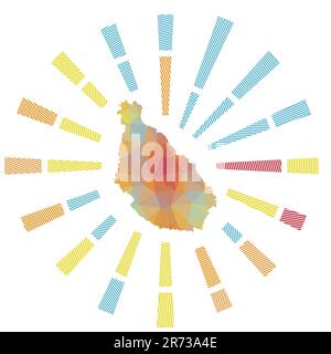 L'île de Santiago est ensoleillée. Faible rayure de polyrayons et carte de l'île. Illustration vectorielle froide. Illustration de Vecteur