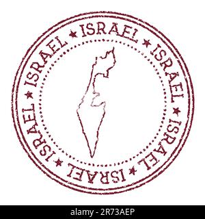 Timbre rond en caoutchouc d'Israël avec carte du pays. Timbre passeport rouge vintage avec texte circulaire et étoiles, illustration vectorielle. Illustration de Vecteur