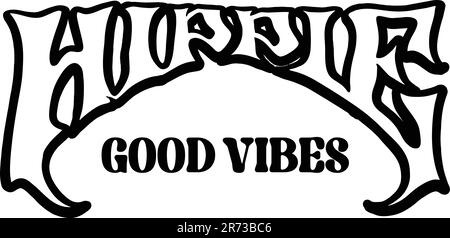 Hippie bonne vibes lettrage mot logo illustrations contours illustrations vectorielles pour votre travail logo, t-shirt, autocollants et dessins d'étiquettes, Illustration de Vecteur