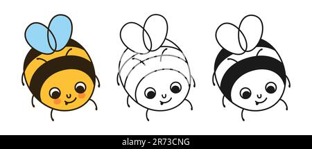Bee miel smiley insectes personnages rétro ensemble de dessins animés. Bandes dessinées enfants des personnages d'abeilles avec le visage joyeux humoristique. Adorable symbole rayé d'été, collection de motifs de caniches de ligne, caricature simple vecteur Illustration de Vecteur