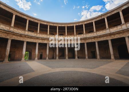 Intérieur du palais de Charles V à l'Alhambra - Grenade, Andalousie, Espagne Banque D'Images