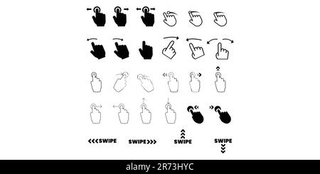 Icônes plates, ensemble de boutons pour les réseaux sociaux. Flèches, boutons et icônes Web noirs pour la publicité dans les applications de médias sociaux, faire défiler ou faire glisser Illustration de Vecteur