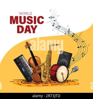 joyeux événement de la journée mondiale de la musique et instruments de musique avec fond clair. illustration vectorielle abstraite Illustration de Vecteur