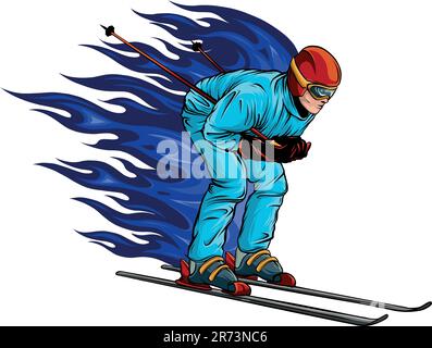 Illustration vectorielle du dessin de couleur homme de ski Illustration de Vecteur