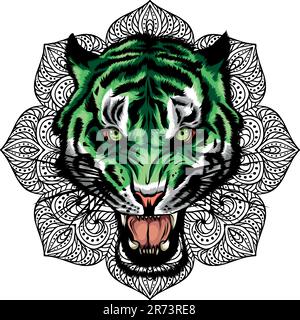 tête de tigre avec motif vectoriel de style détaillé Illustration de Vecteur