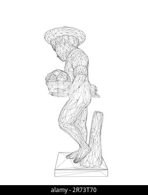 Statue de sculpture de garçon en fer. Illustration vectorielle. Isolé sur fond blanc. Garçon tient une tasse dans sa main. 3D.. Illustration de Vecteur
