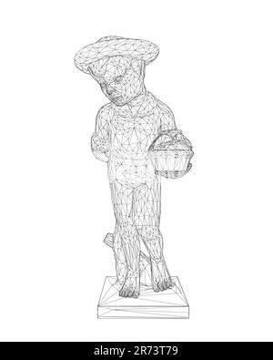Statue de sculpture de garçon en fer. Illustration vectorielle. Isolé sur fond blanc. Garçon tient une tasse dans sa main. 3D.. Illustration de Vecteur