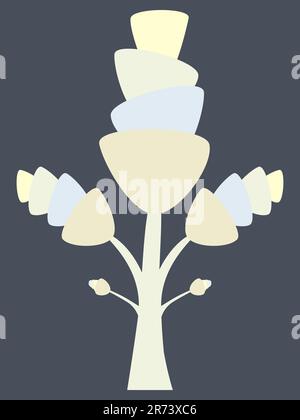 Arbre décoratif de dessin animé. Usine fantastique. Fleur en papier pastel. Herbe surréaliste drôle. Elément de conception. Illustration vectorielle abstraite isolée sur fond sombre Illustration de Vecteur