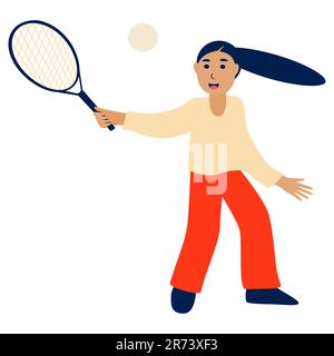 Fille jouant au tennis. Illustration vectorielle isolée sur fond blanc Illustration de Vecteur