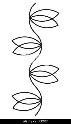 Ligne simple élément floral Outline branche Doodle Black contour vector illustration isolée sur fond blanc Illustration de Vecteur