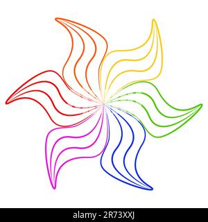 Motif abstrait arc-en-ciel décoratif illusion optique Contour fleur d'oedle comme le soleil et le feu symbole LGBTQ+ élément ligne simple contour multicolore Illustration de Vecteur