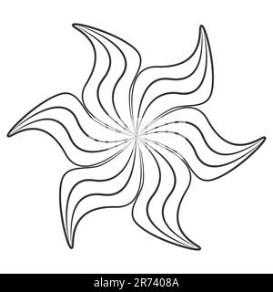 Motif abstrait décoratif illusion optique Contour fleur de Doodle comme le soleil et le feu élément ligne simple illustration vectorielle de contour noir Illustration de Vecteur