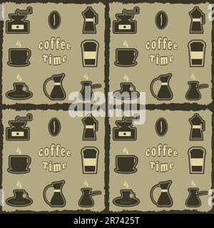 Collection de café Décoration à motif sans couture pour vitrine, image vectorielle d'identité d'entreprise sur fond de grunge Illustration de Vecteur