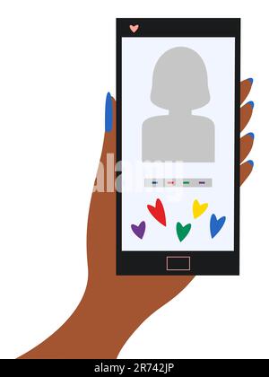 Femme s'inscrivant sur le site de rencontres personnes recherchant l'amour et la relation en ligne datant concept humain main tenant téléphone vecteur isolé Illustration de Vecteur